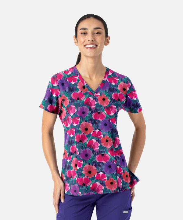 Women's Curved V-Neck Print Top | 1797