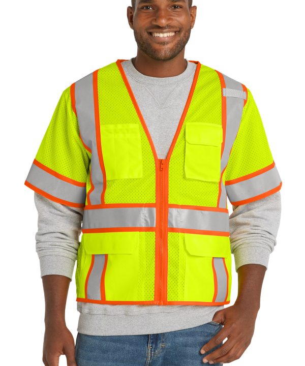 CornerStone  ®  ANSI 107 Class 3 Surveyor Mesh Zippered Two-Tone Short Sleeve Vest. CSV106
