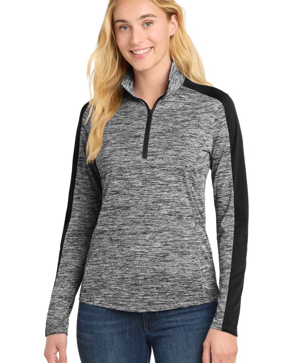 Sport-Tek ®  Women's PosiCharge ®  Electric Heather Colorblock 1/4-Zip Pullover. LST397